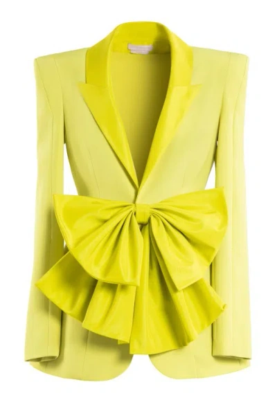 Saiid Kobeisy Crepe Tailored Jacket With Taffeta Collar And Bow In Green