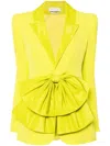 Saiid Kobeisy Crepe Tailored Jacket With Taffeta Collar And Bow In Green