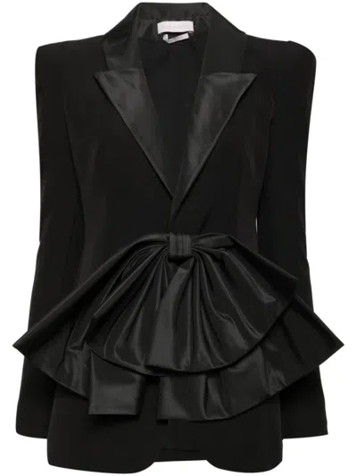 Saiid Kobeisy Crepe Tailored Jacket With Taffeta Collar In Black