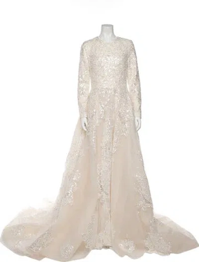 Pre-owned Saiid Kobeisy Crew Neck Long Dress In Neutral