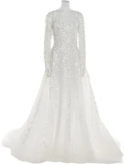 Pre-owned Saiid Kobeisy Crew Neck Long Dress In White