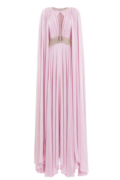Saiid Kobeisy Crystal Embellished Draped Dress In Pink