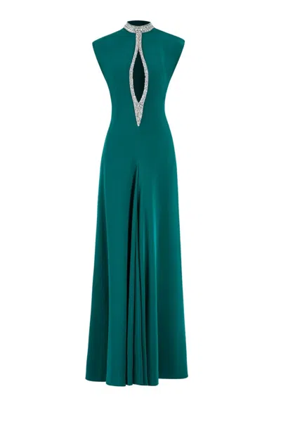 Saiid Kobeisy Crystal Embellished Long Dress In Green