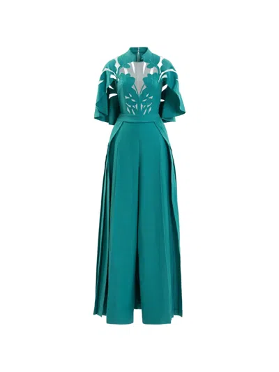 Saiid Kobeisy Cut-out Linen Jumpsuit In Green