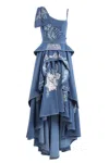 Saiid Kobeisy Denim Dress With Floral Embroidery