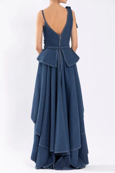 Saiid Kobeisy Denim Dress With Floral Embroidery In Blue