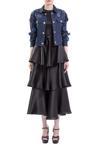 Saiid Kobeisy Denim Jacket And Ruffled Dress In Blue