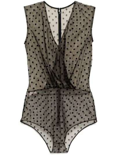 Saiid Kobeisy Dotted Tulle Bodysuit In Black