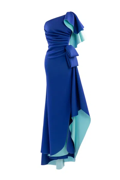 Saiid Kobeisy Double Faced Scuba Long Dress In Blue
