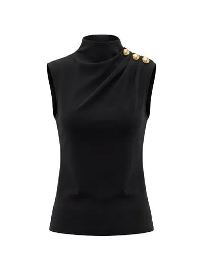 Saiid Kobeisy Draped Button-embellished Top In Black