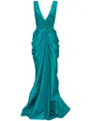 Saiid Kobeisy Draped-detail Belted Taffeta Dress In Green