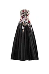 Saiid Kobeisy Embellished 3d Flowers Taffeta Gown In Black