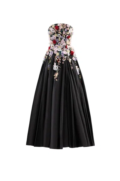Saiid Kobeisy Embellished 3d Flowers Taffeta Gown In Black
