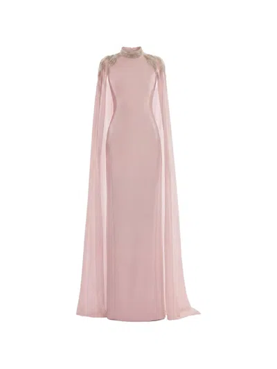 Saiid Kobeisy Embellished Cape-sleeve Maxi Dress In Pink