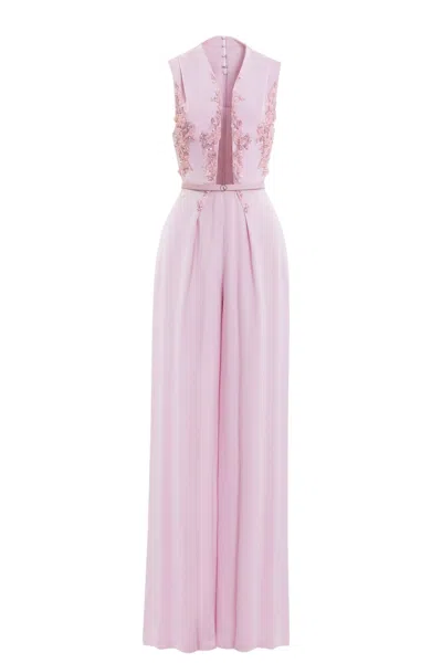 Saiid Kobeisy Embellished Crepe Jumpsuit In Pink