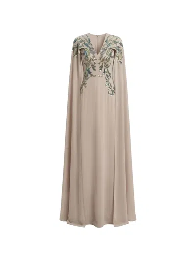 Saiid Kobeisy Embellished-front Cape Dress In Neutral
