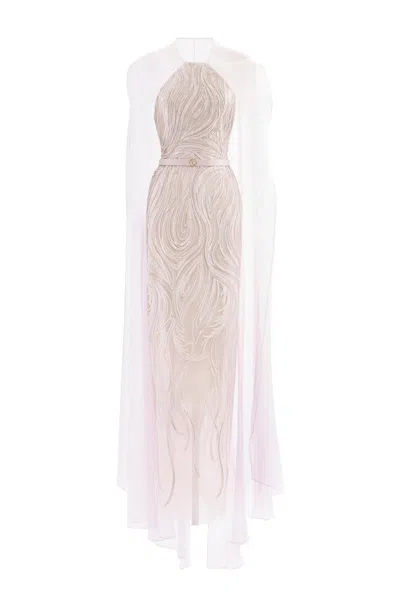 Saiid Kobeisy Embellished Halter Neck Long Dress In Pink