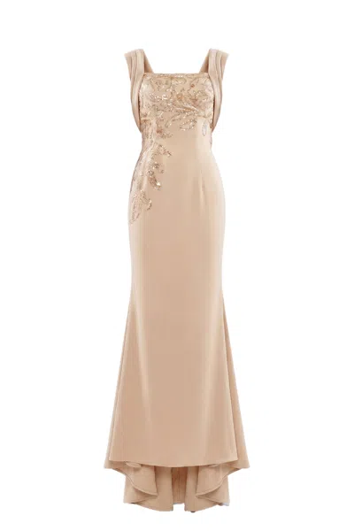 Saiid Kobeisy Sequin-embellished Draped Maxi Dress In Neutral