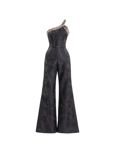 Saiid Kobeisy Embellished Neckline Jumpsuit In Black
