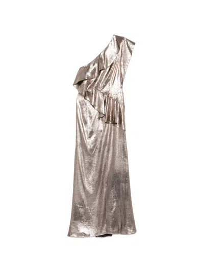 Saiid Kobeisy Embellished One-shoulder Lamé Dress In Gray