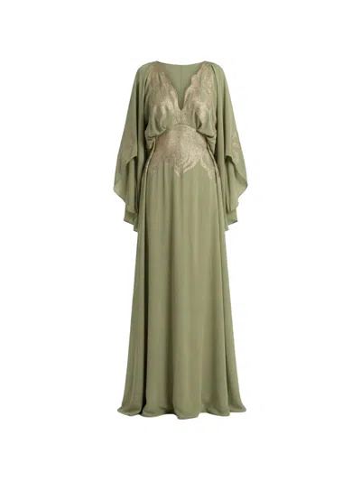 Saiid Kobeisy Embellished-upper V-neck Gown In Green