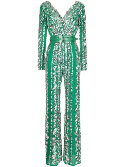 Saiid Kobeisy Verzierter Neckholder-jumpsuit In Grün