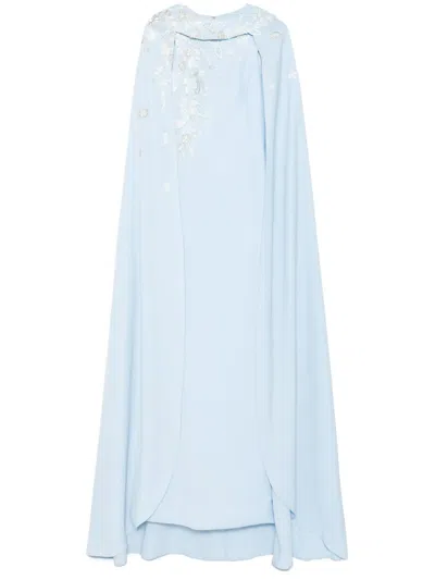 Saiid Kobeisy Embroidered Crepe Dress In Blue