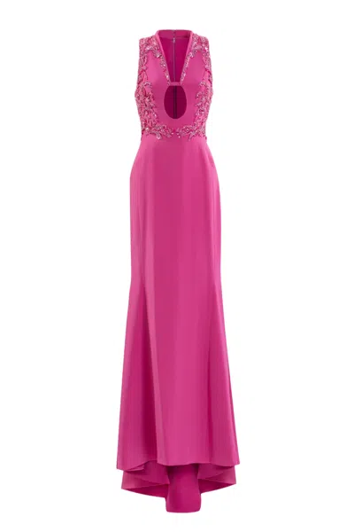 Saiid Kobeisy Embroidered Crepe Dress In Pink