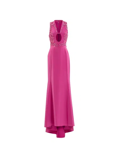 Saiid Kobeisy Embroidered Crepe Dress In Pink