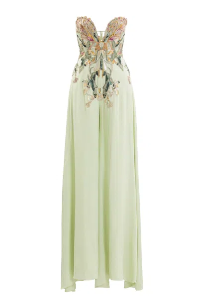 Saiid Kobeisy Embroidered Crepe Georgette Jumpsuit With Strapless Sweetheart Neckline In Blue