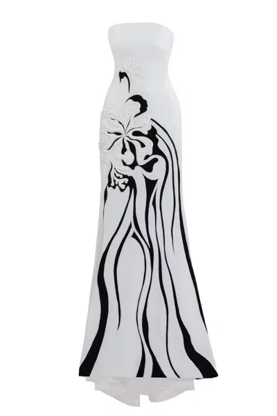 Saiid Kobeisy Embroidered Crepe Strapless Gown With Padded Detailing In White