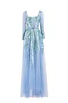 Saiid Kobeisy Embroidered Sleeved Gown In Blue
