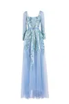 Saiid Kobeisy Embroidered Sleeved Gown In Blue