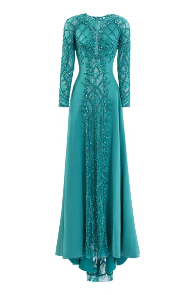 Saiid Kobeisy Embroidered Geometric Crepe Dress In Green