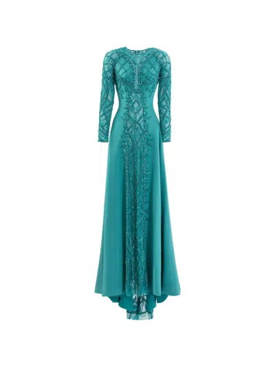 Saiid Kobeisy Embroidered Geometric Maxi Dress In Green