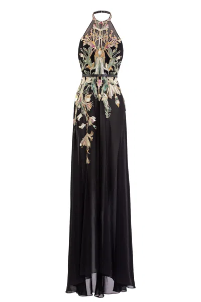 Saiid Kobeisy Embroidered Georgette Dress In Black