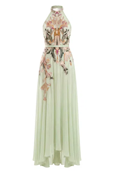 Saiid Kobeisy Embroidered Halterneck Evening Dress In Green