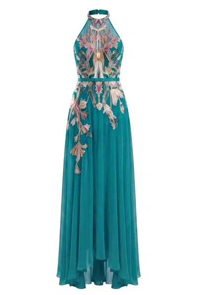 Saiid Kobeisy Embroidered Halterneck Maxi Dress In Green
