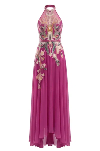 Saiid Kobeisy Embroidered Halterneck Maxi Dress In Pink