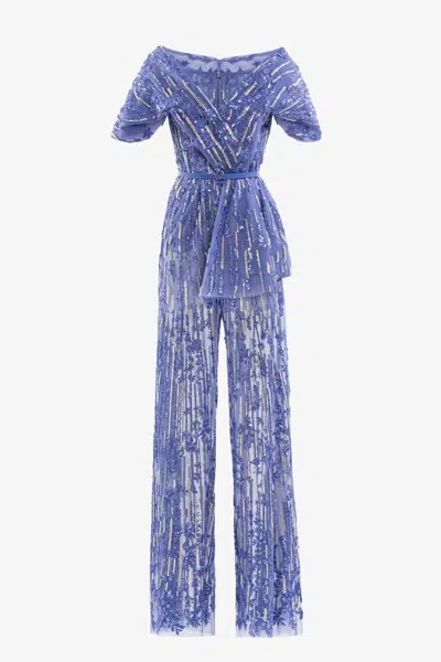 Saiid Kobeisy Sequin-embroidered Jumpsuit In Purple