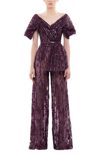 Saiid Kobeisy Embroidered Jumpsuit In Purple