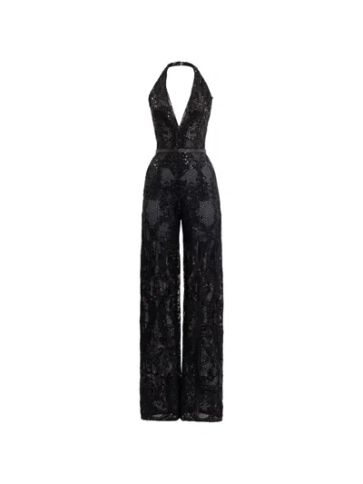 Saiid Kobeisy Embroidered Lace Jumpsuit In Black