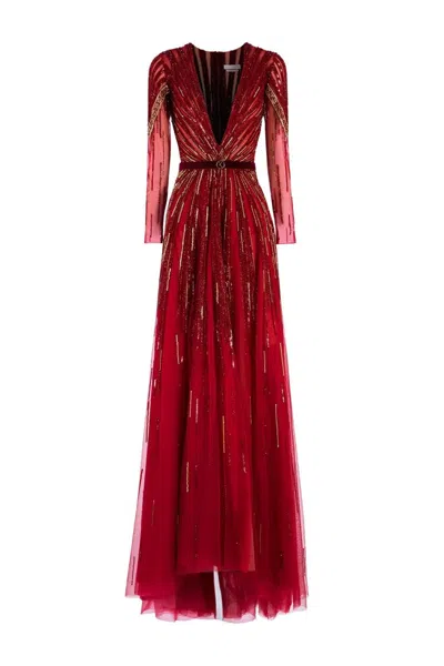 Saiid Kobeisy Embroidered Long Dress In Red