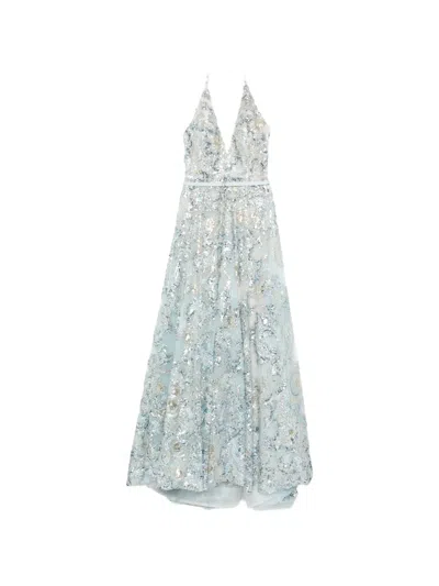 Saiid Kobeisy Embroidered Long Dress In Blue