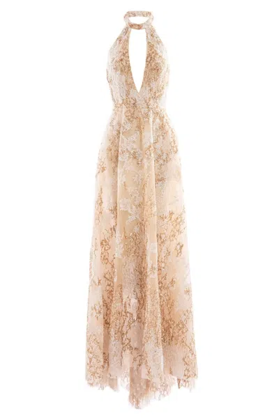 Saiid Kobeisy Embroidered Long Dress In Brown