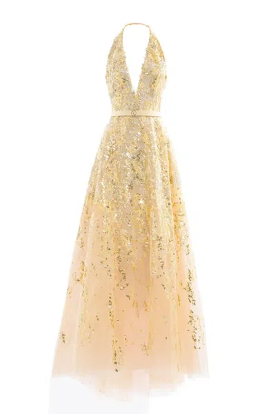 Saiid Kobeisy Embroidered Long Dress In Neutral