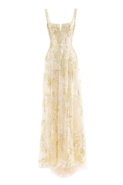 Saiid Kobeisy Embroidered Long Dress In Neutral