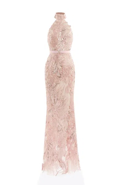 Saiid Kobeisy Embroidered Long Dress In Pink
