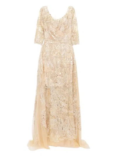 Saiid Kobeisy Embroidered Long Dress With Overskirt In Neutral