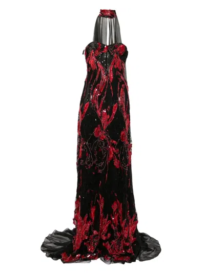 Saiid Kobeisy Embroidered Maxi Dress In Red